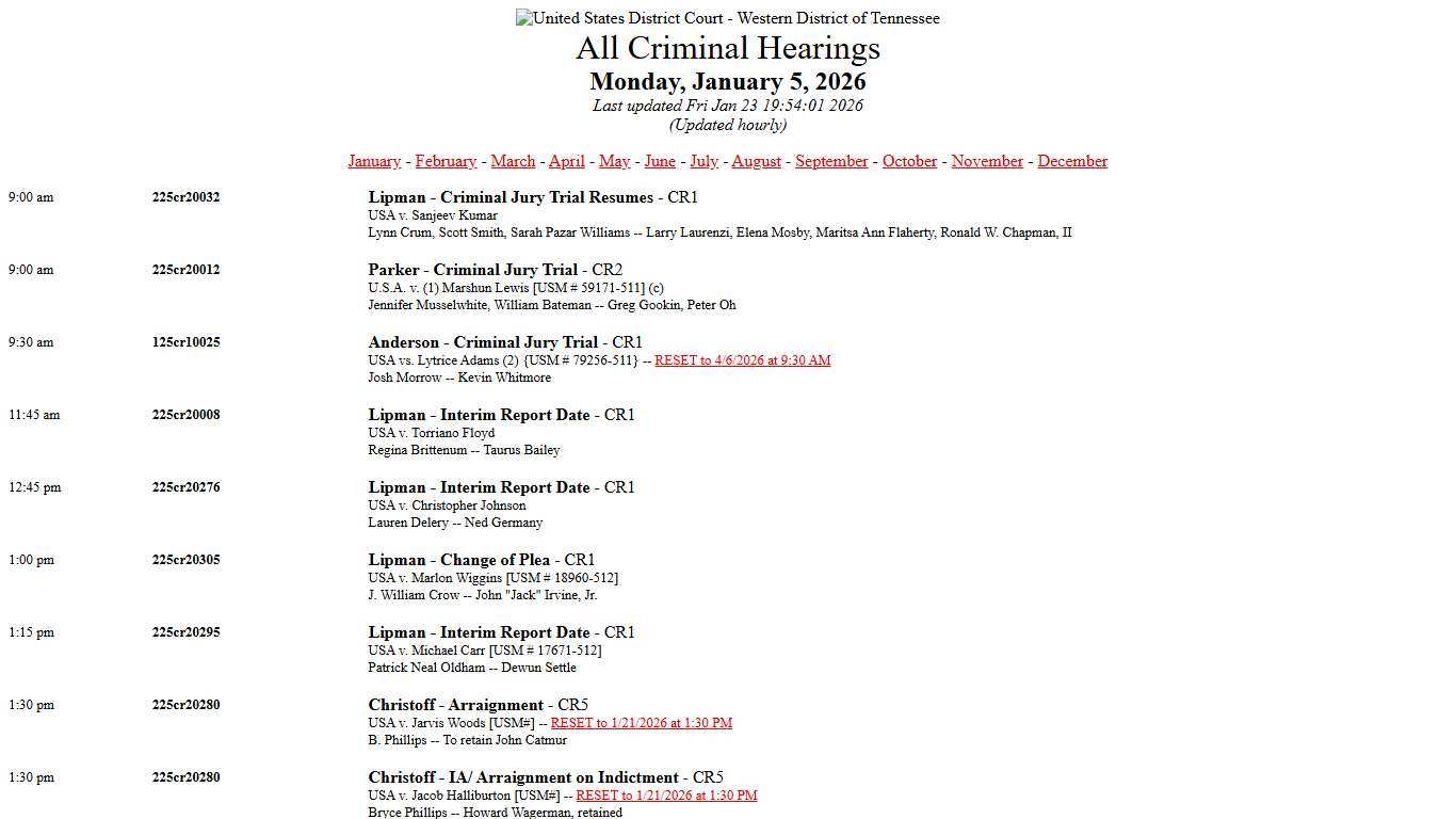 Calendar Report January 5, 2026